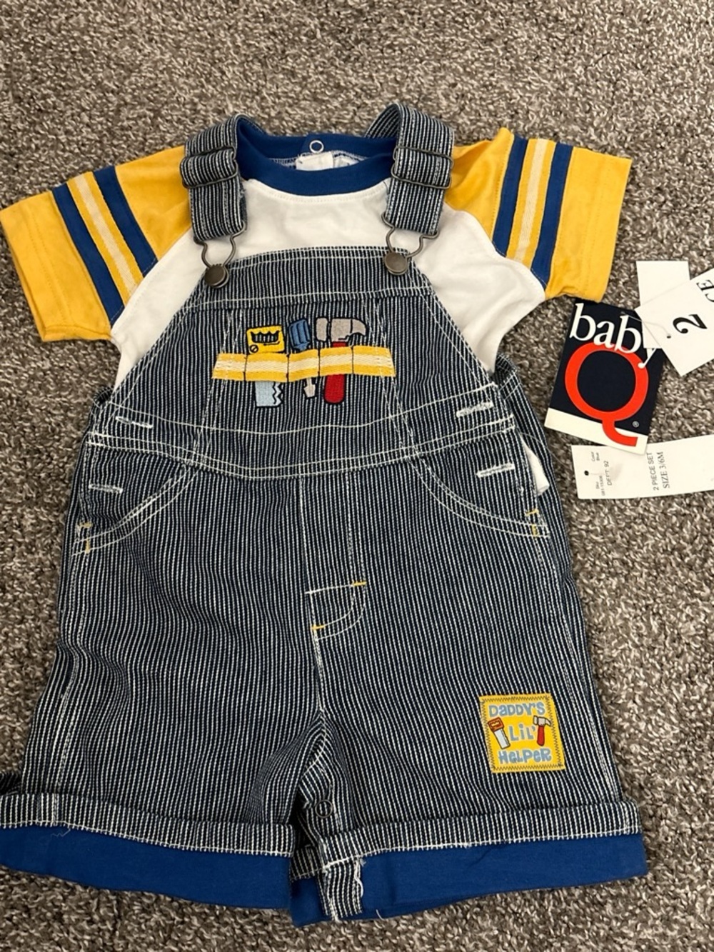 Striped Denim Overalls with Yellow & Blue Tee - Daddy's Lil' Helper